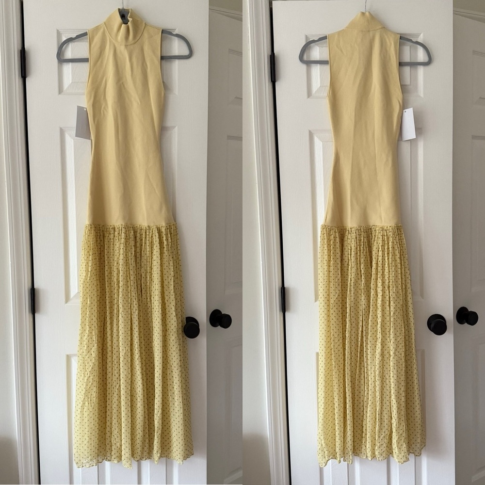 HELSA Costanza Gown Sheer Polka Dot Skirt Butter Yellow NEW with tag - Picture 3 of 10